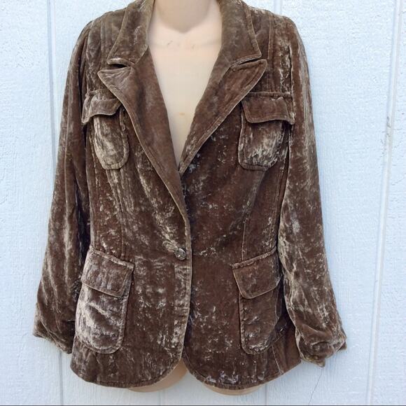 VINTAGE 80s TAUPE CRUSHED VELVET BLAZER JACKET - Picture 1 of 8